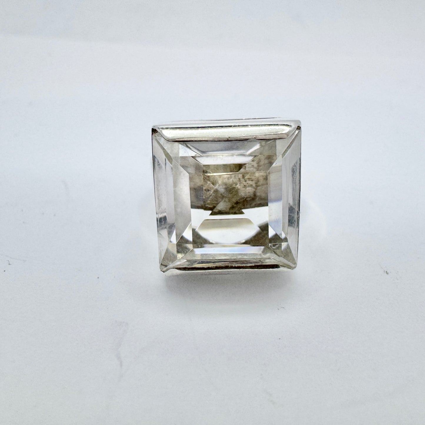 Bengt Hallberg, Sweden 1976. Bold Vintage Sterling Silver Rock Crystal Ring.