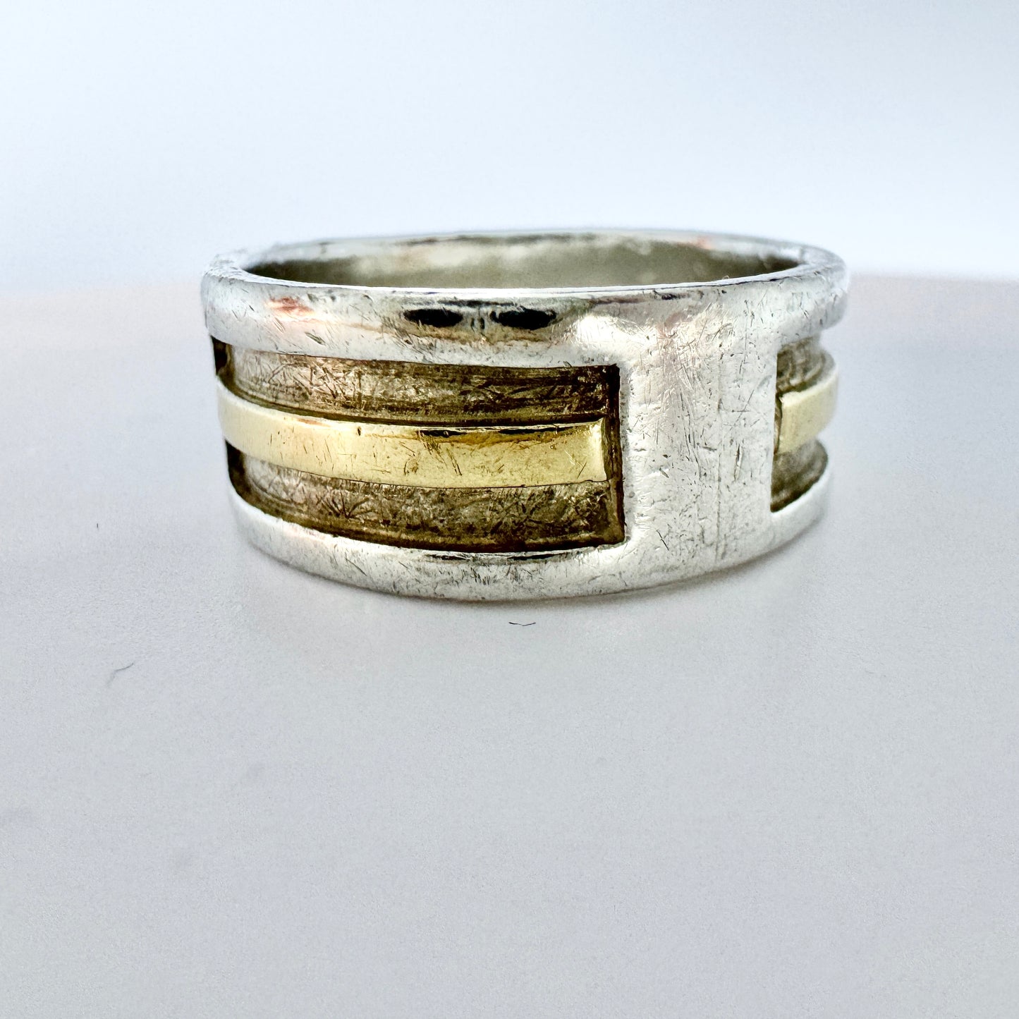 Vintage Sterling Silver 18k Gld Men's Band Ring.