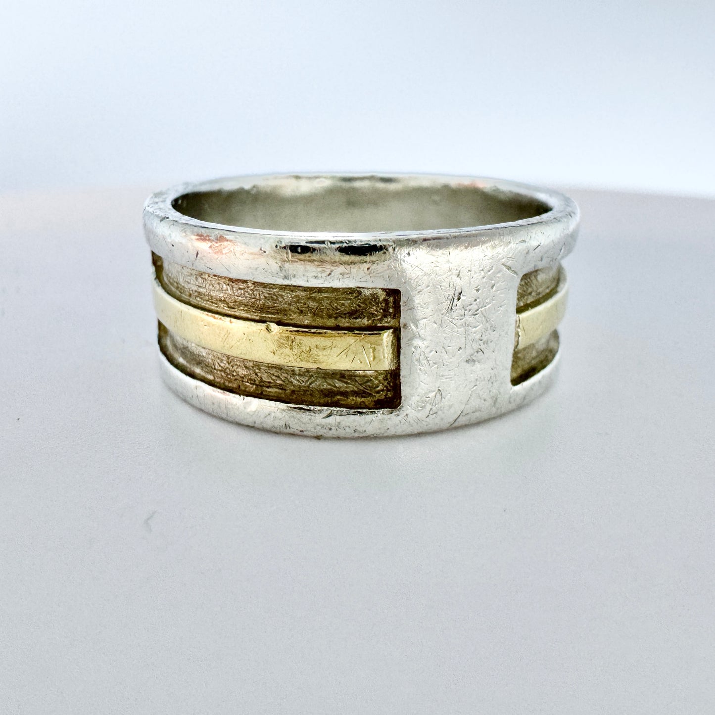 Vintage Sterling Silver 18k Gld Men's Band Ring.