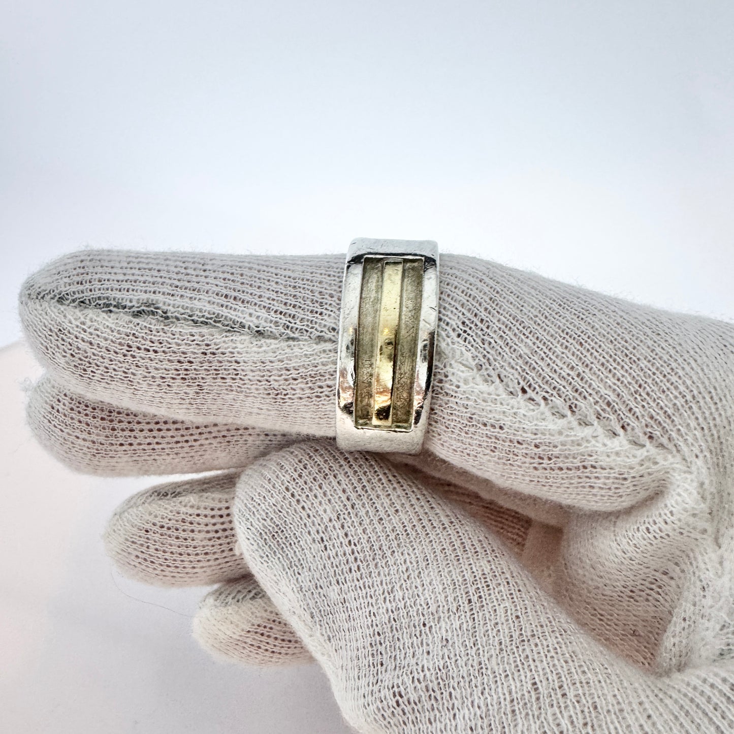 Vintage Sterling Silver 18k Gld Men's Band Ring.