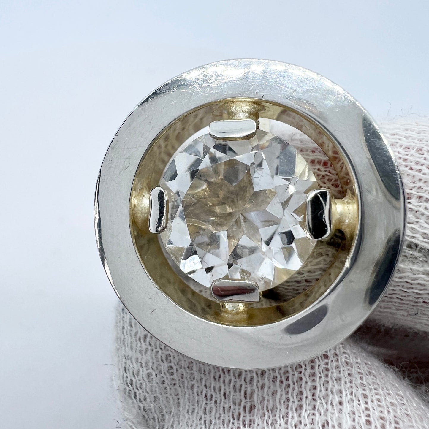 Vintage 1960-70s. Sterling Silver Rock Crystal Ring.