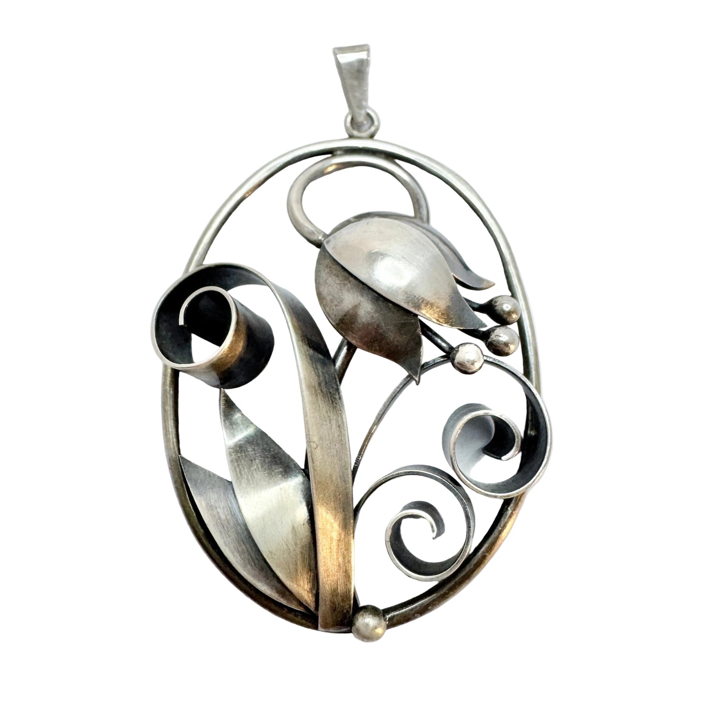 Kaplan, Sweden 1949. Large Vintage Solid Silver Floral Pendant.