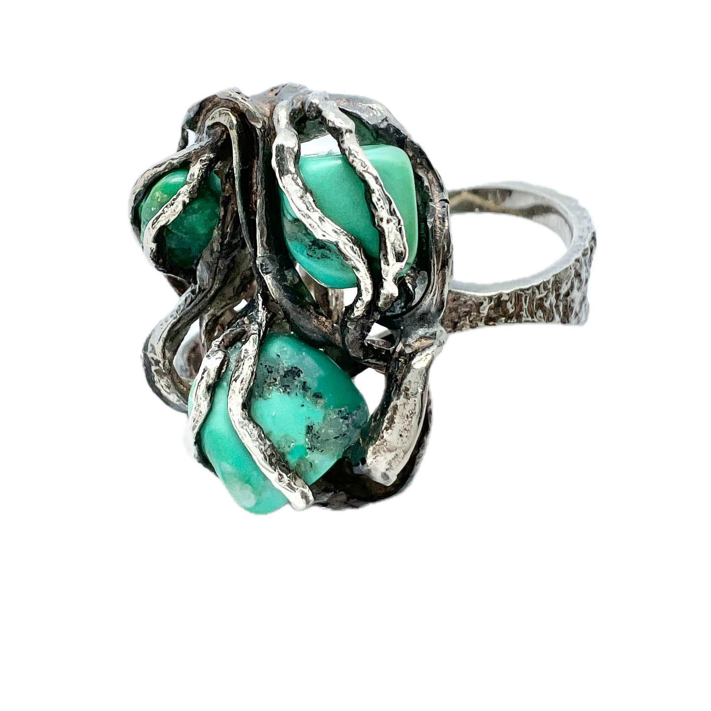 Herman Siersbol, Denmark 1970s. Bold Vintage Sterling Silver Turquoise Ring.