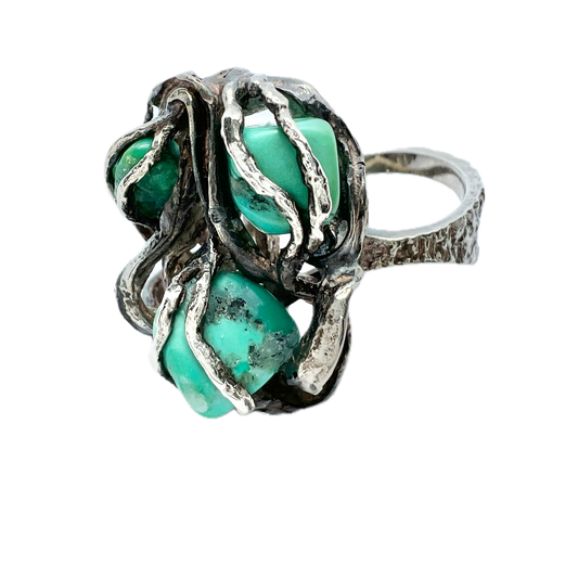 Herman Siersbol, Denmark 1970s. Bold Vintage Sterling Silver Turquoise Ring.