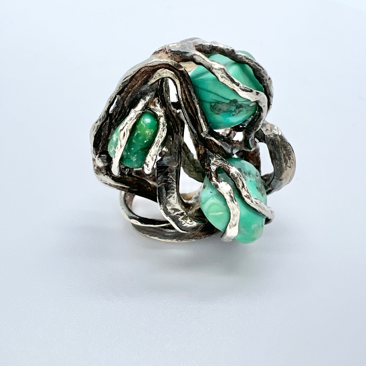 Herman Siersbol, Denmark 1970s. Bold Vintage Sterling Silver Turquoise Ring.