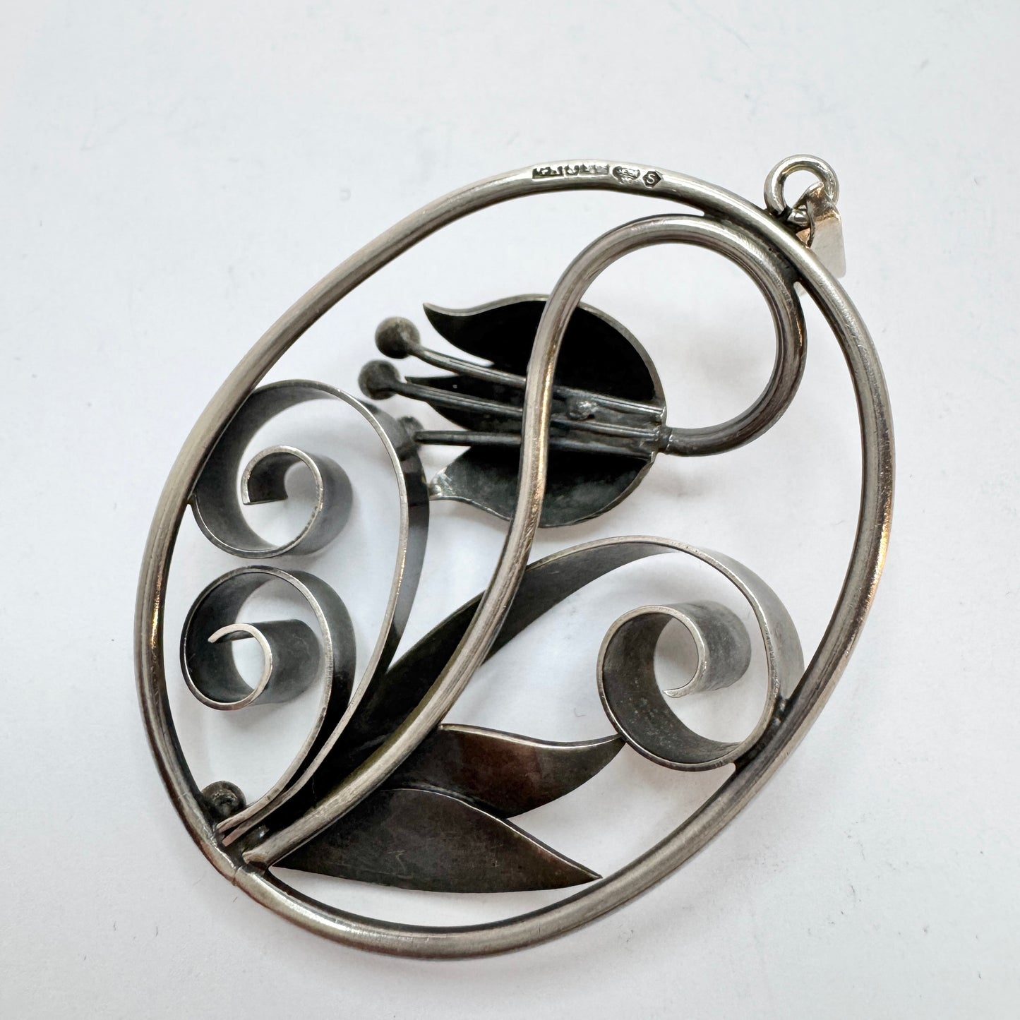 Kaplan, Sweden 1949. Large Vintage Solid Silver Floral Pendant.