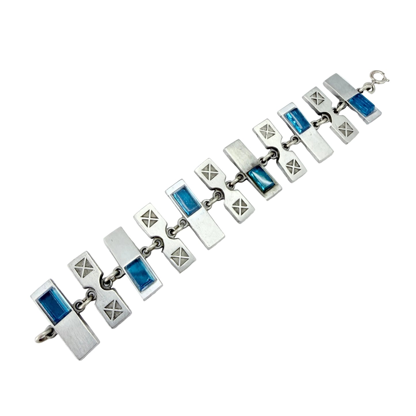 Kristofferson. Bold Vintage 1970s Pewter Blue Resin Bracelet