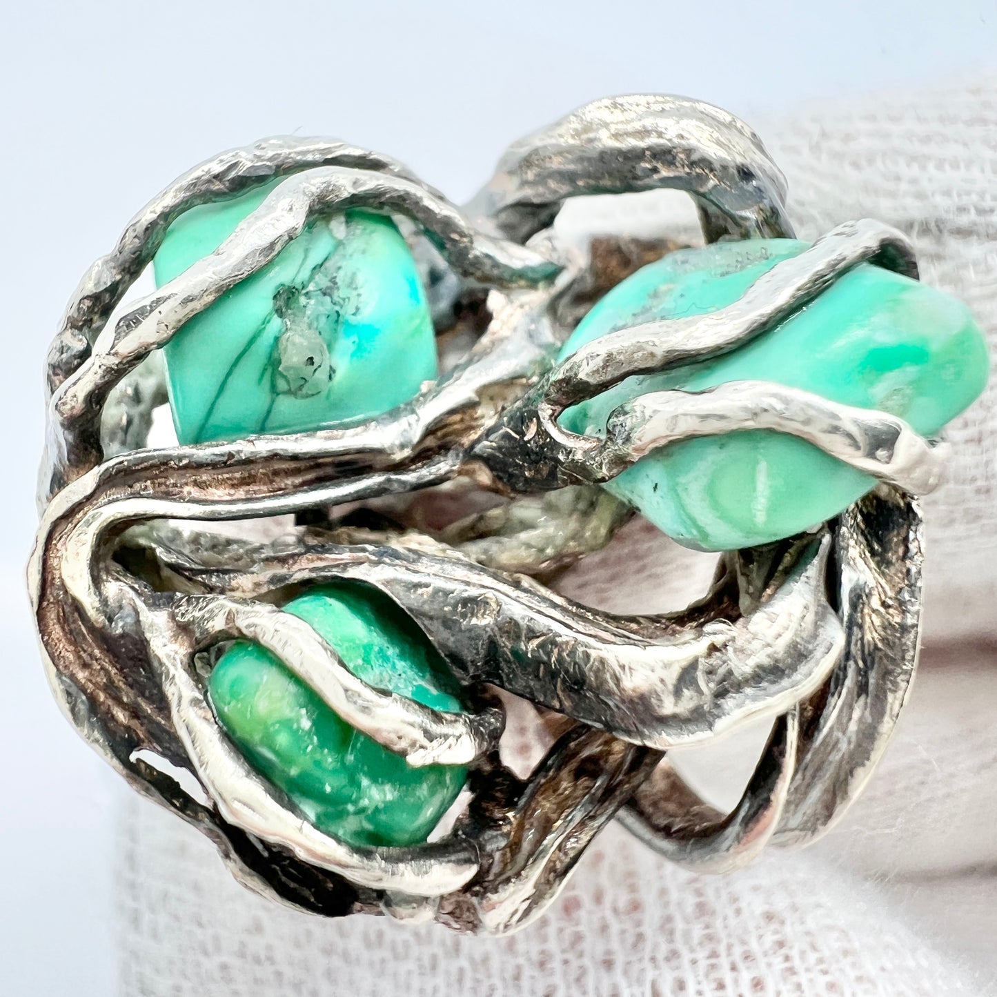 Herman Siersbol, Denmark 1970s. Bold Vintage Sterling Silver Turquoise Ring.