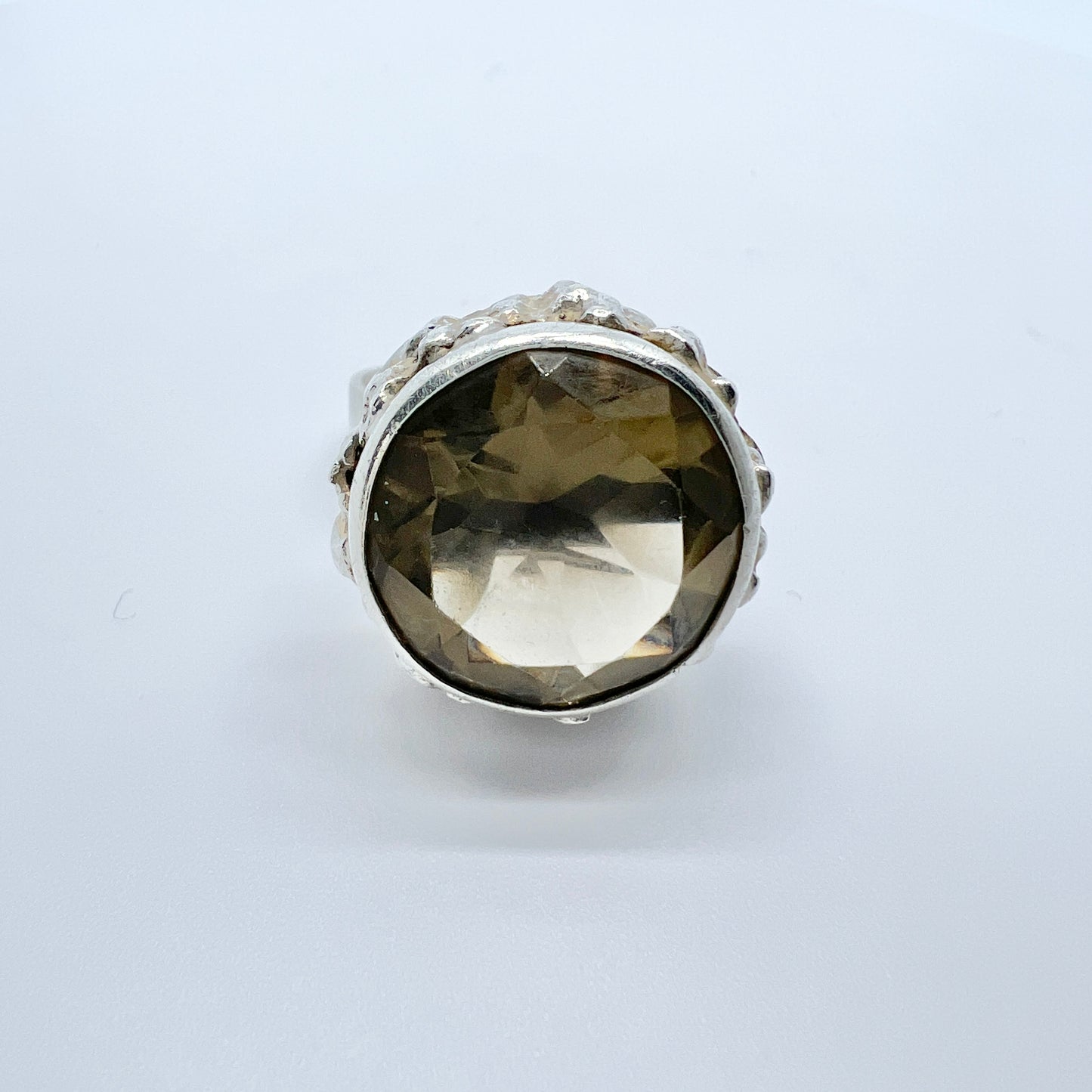 Vintage 1970s. Solid Silver Smoky Quartz Ring.