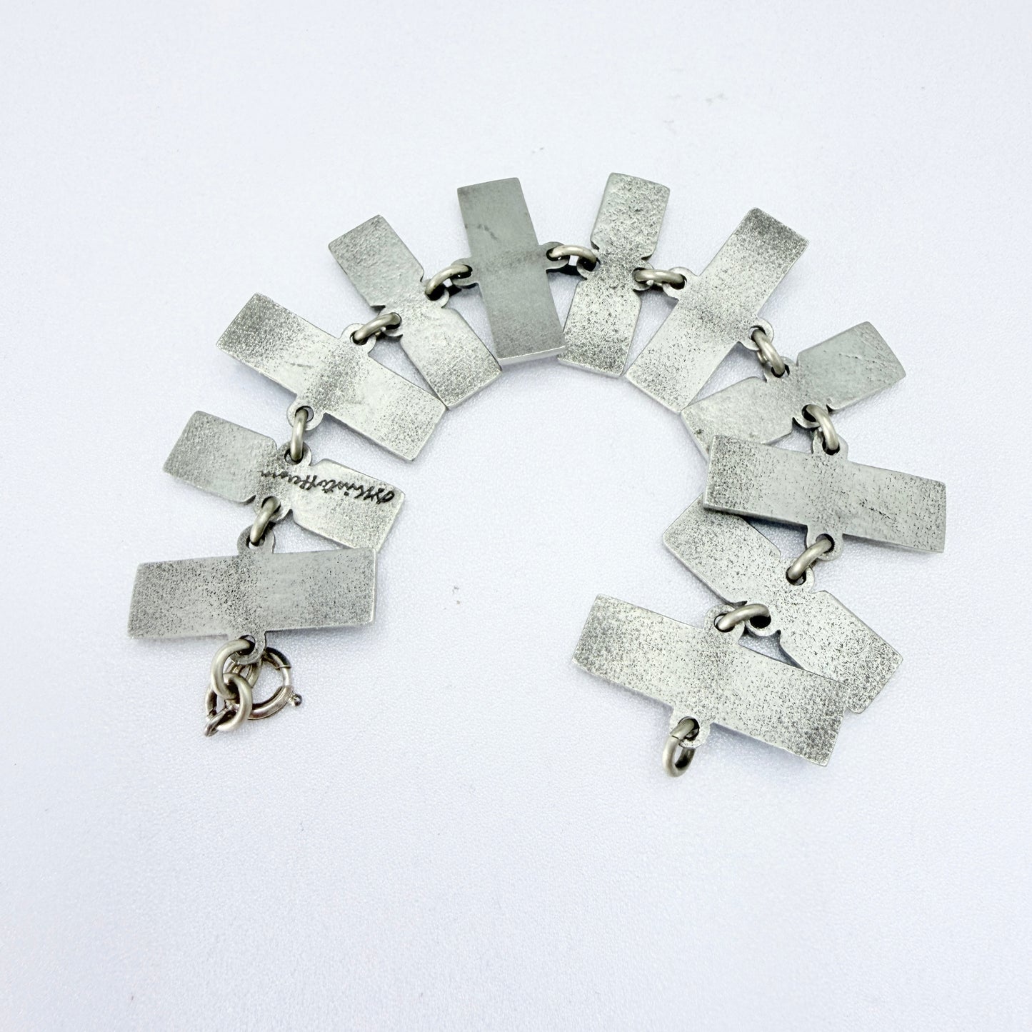 Kristofferson. Bold Vintage 1970s Pewter Blue Resin Bracelet