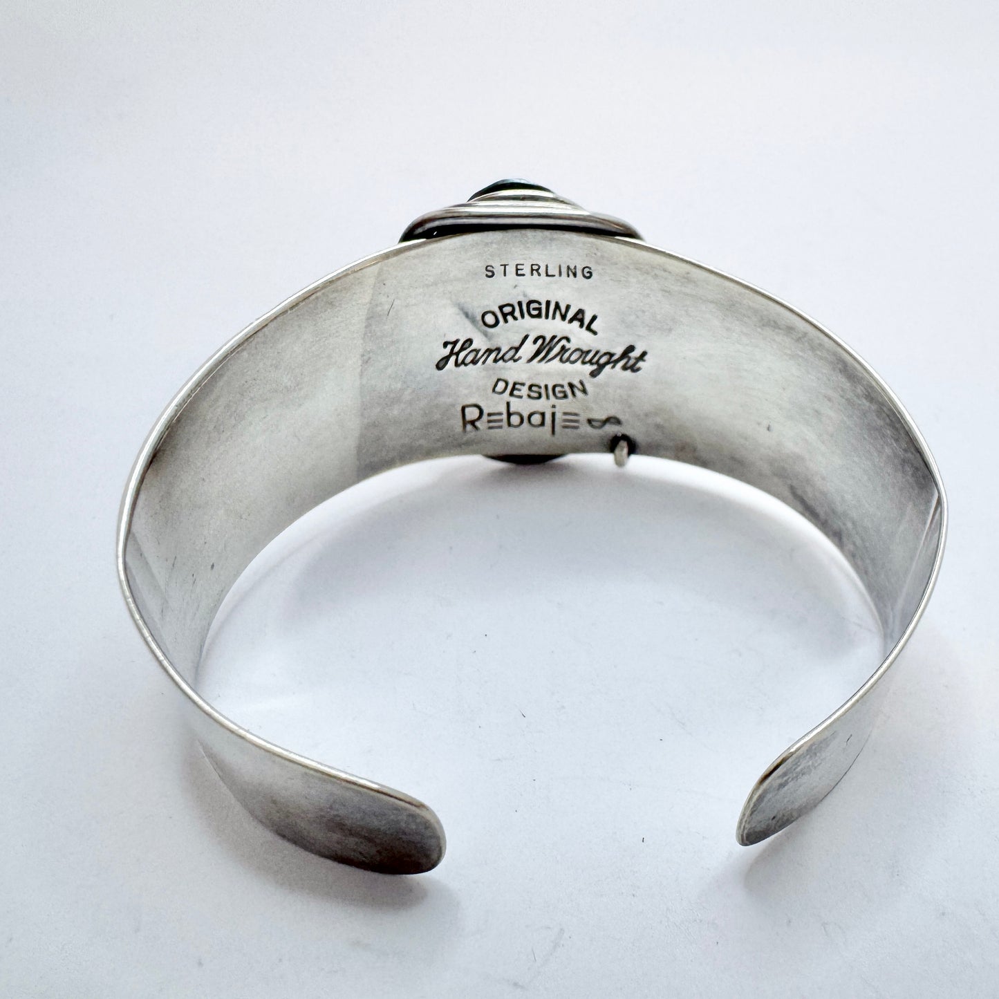 REBAJES, USA. Vintage Modernist Sterling Silver Onyx Cuff Bracelet.