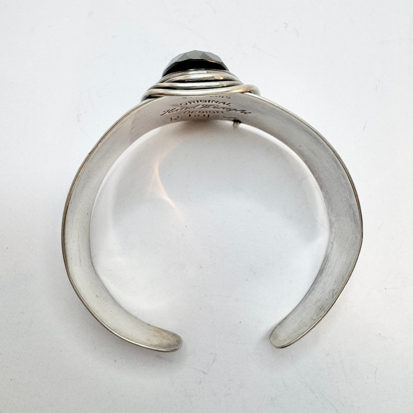 REBAJES, USA. Vintage Modernist Sterling Silver Onyx Cuff Bracelet.