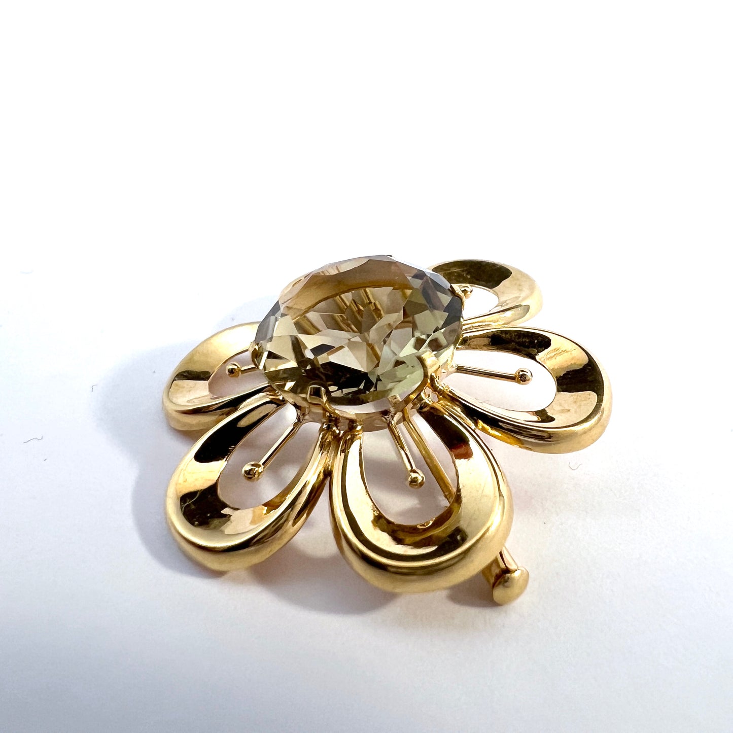 Sweden 1950s, Vintage 18k Gold Quartz Brooch.