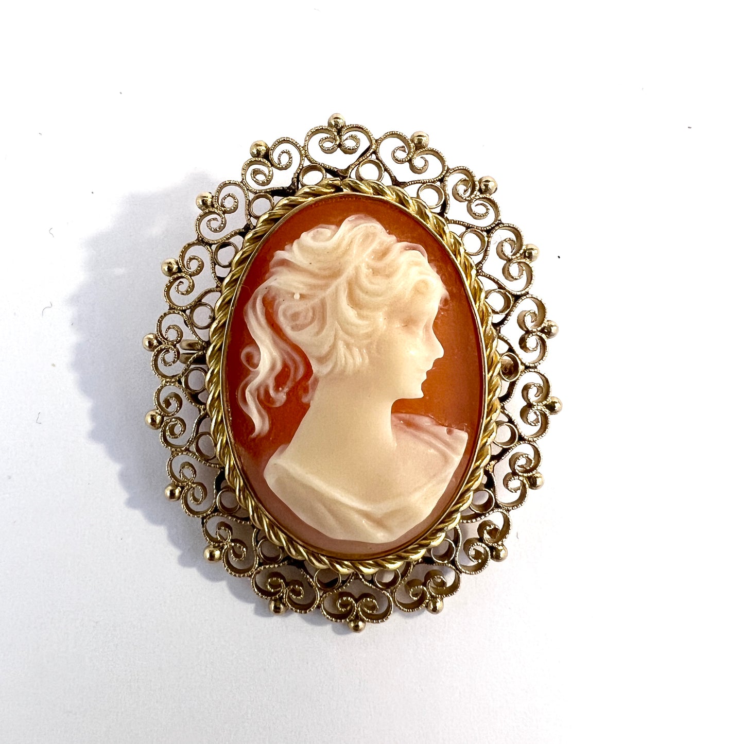 Antique Edwardian 18k Gold Cameo Brooch.