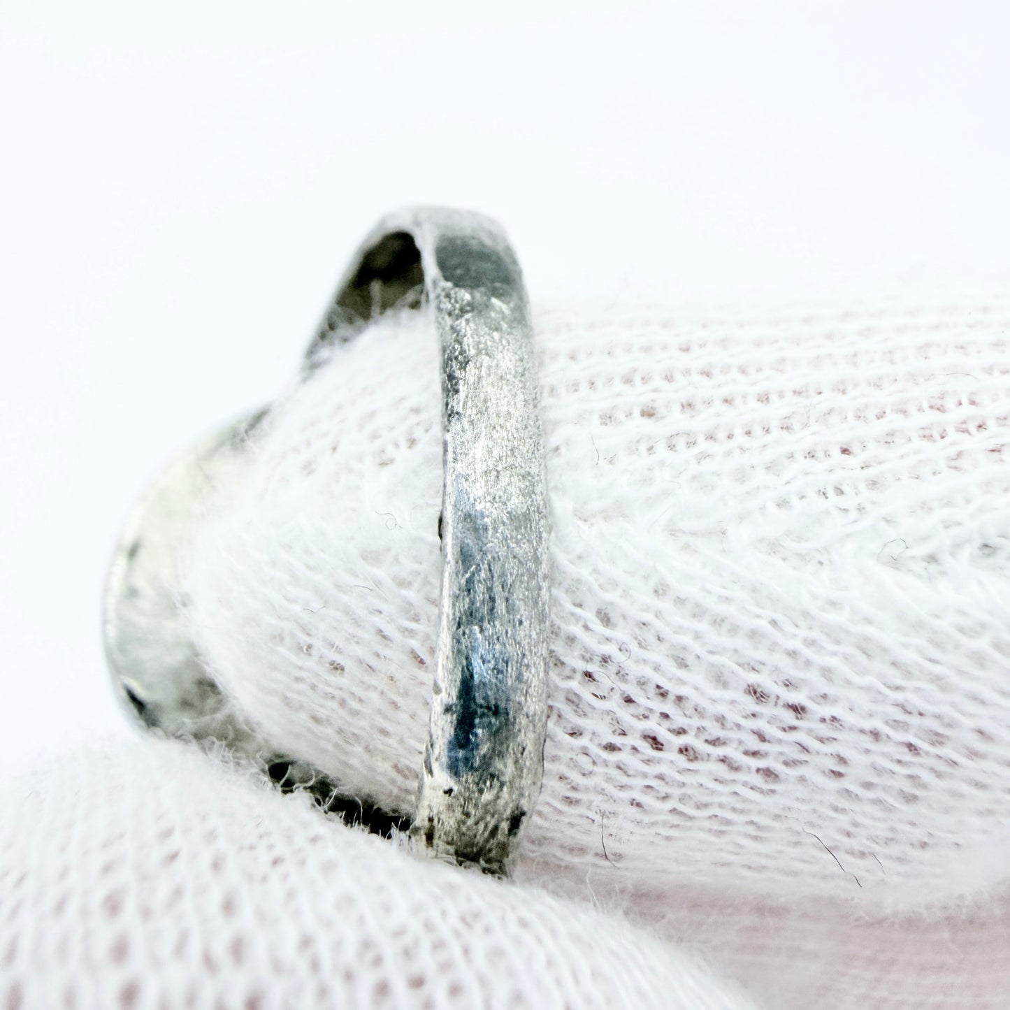 Antique 1700s or Earlier. Silver Blue Glass Signet Ring.
