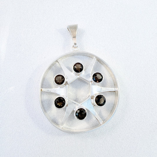 Salovaara, Finland early 1970s. Vintage Sterling Silver Smoky Quartz Pendant.