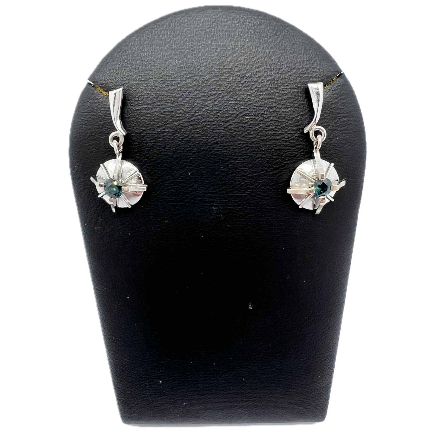 Vintage 1960s Space Age 18k Gold White Gold Sapphire Earrings.