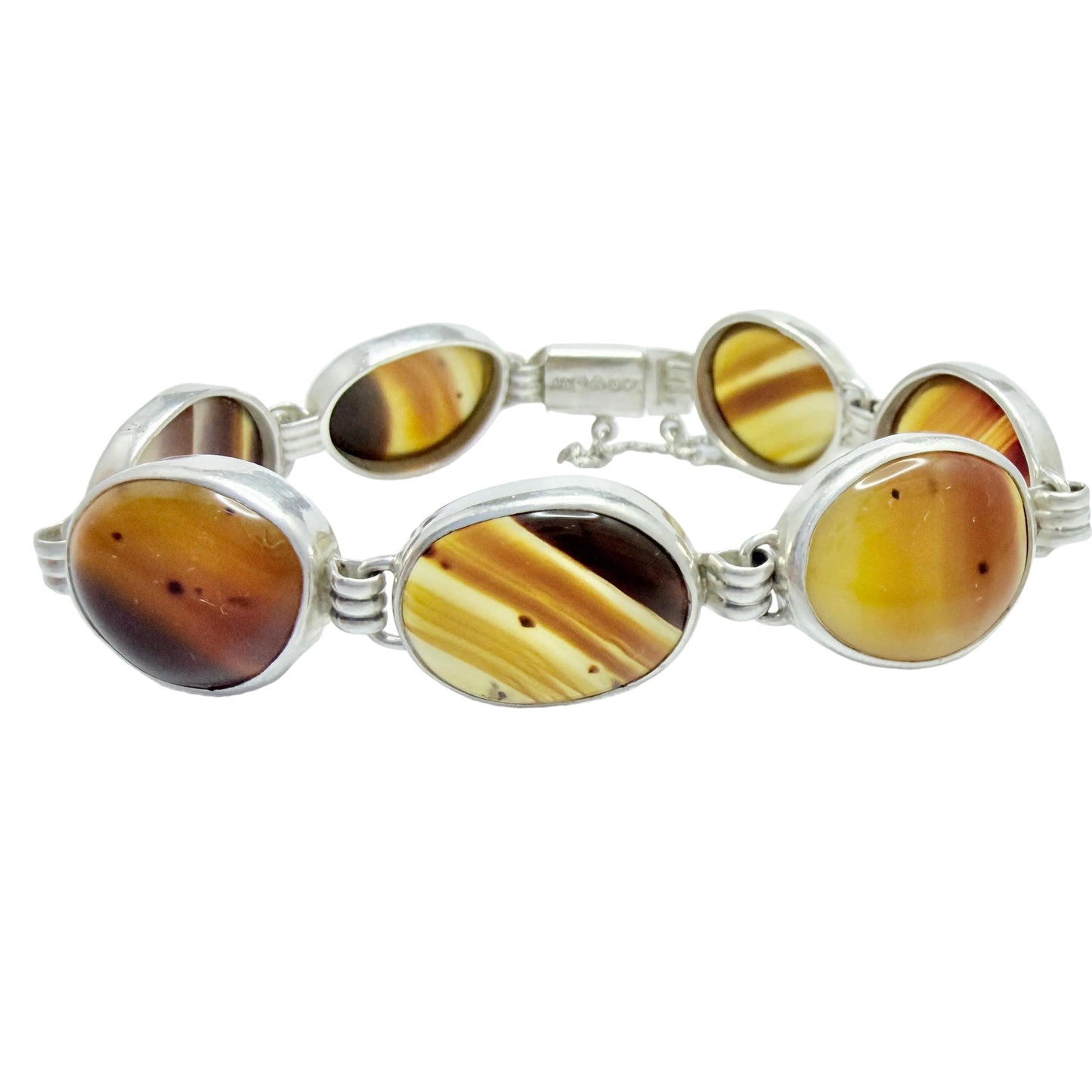 Victor Janson, Sweden 1963. Vintage Solid Silver Banded Agate Bracelet.