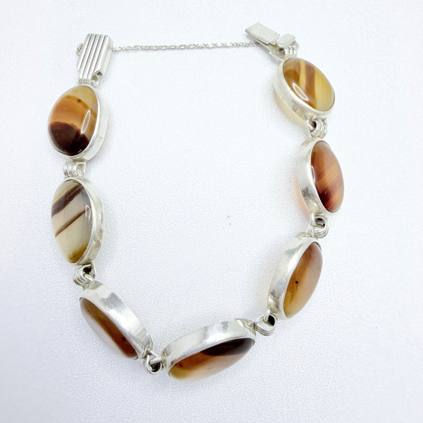 Victor Janson, Sweden 1963. Vintage Solid Silver Banded Agate Bracelet.