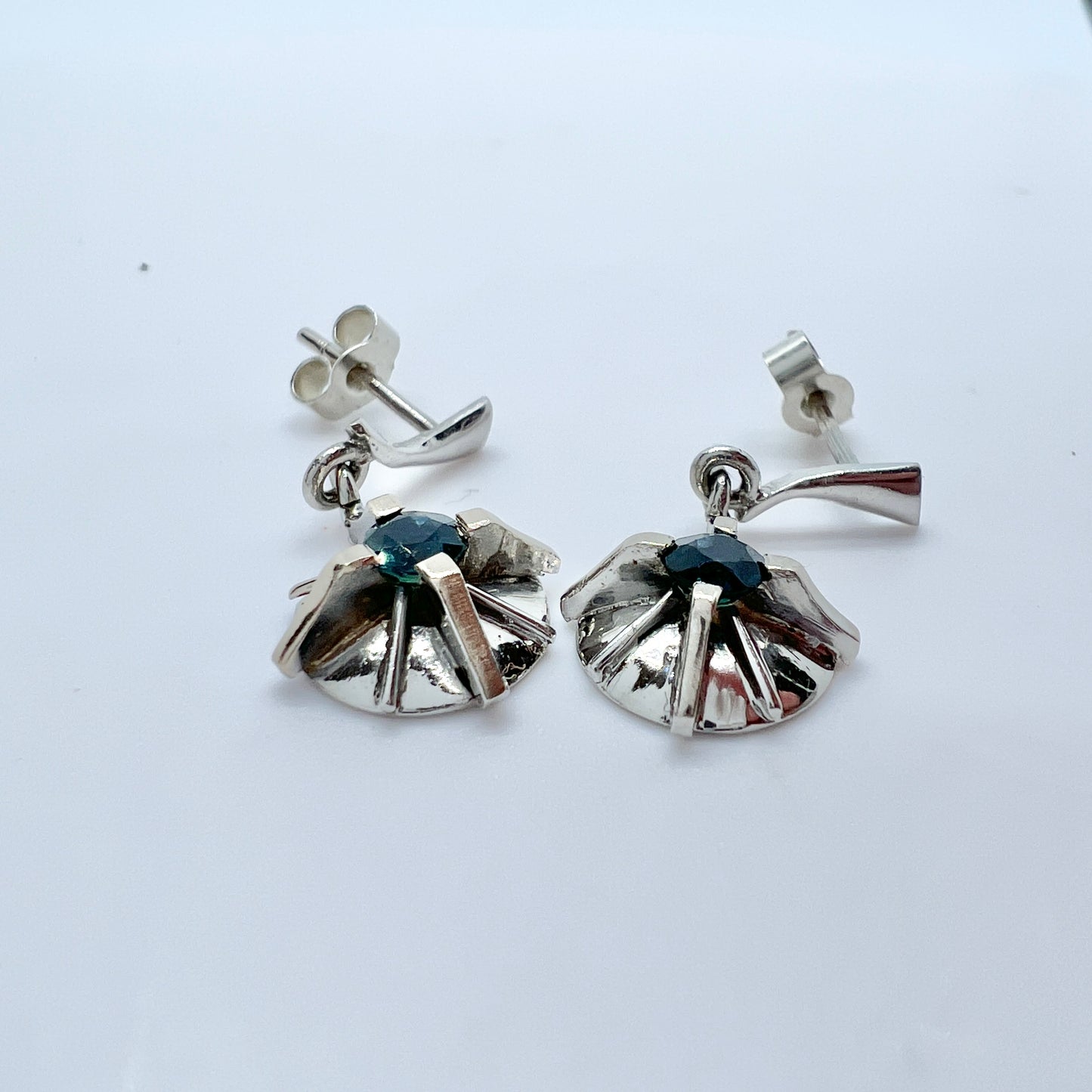 Vintage 1960s Space Age 18k Gold White Gold Sapphire Earrings.