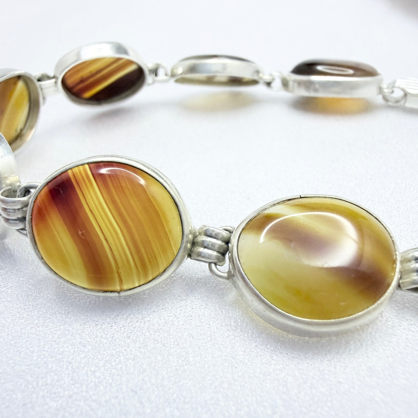 Victor Janson, Sweden 1963. Vintage Solid Silver Banded Agate Bracelet.