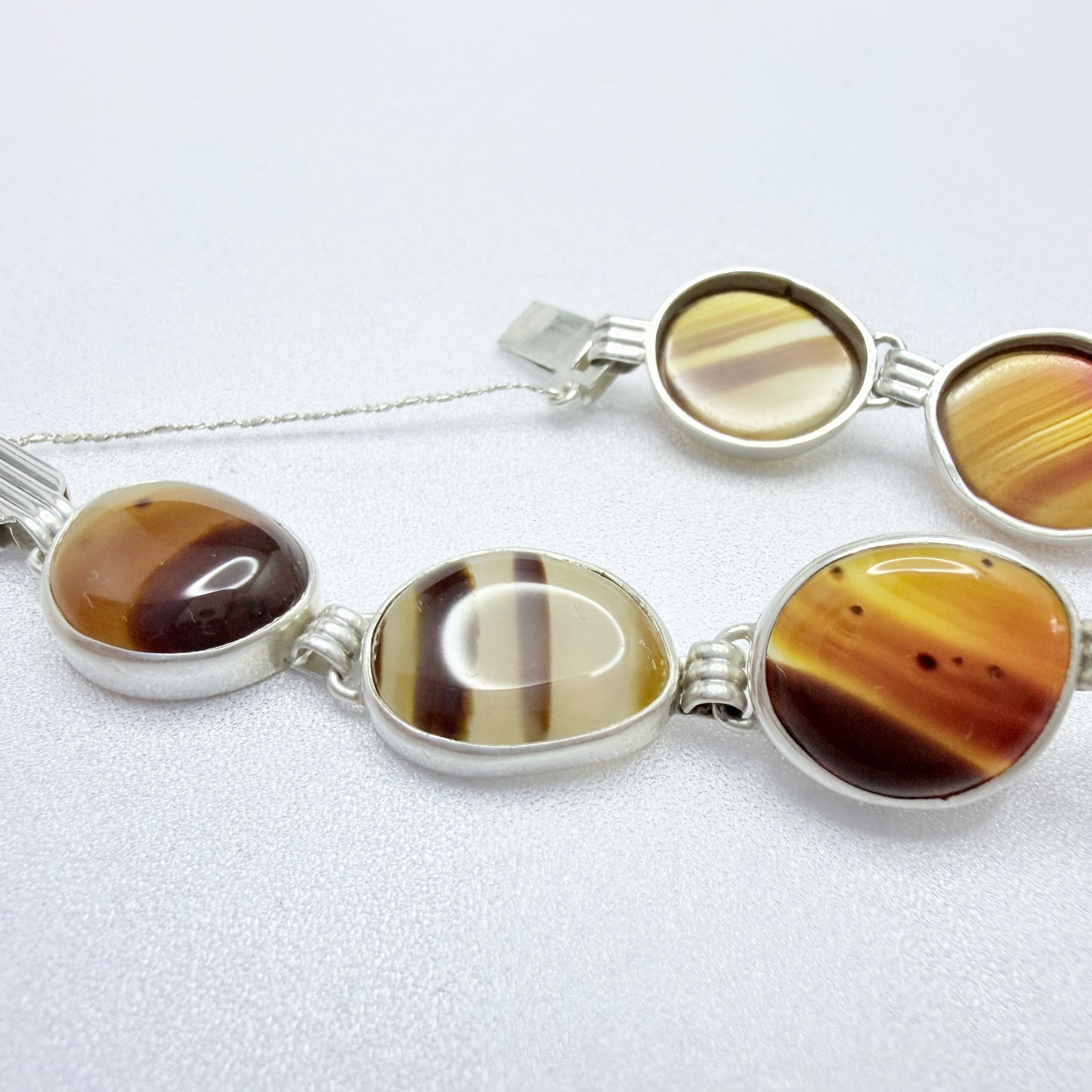 Victor Janson, Sweden 1963. Vintage Solid Silver Banded Agate Bracelet.