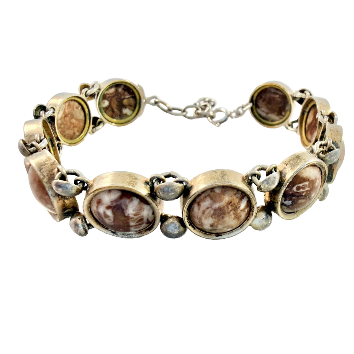 Sweden ca 1900. Antique Solid Silver Limestone Bracelet.