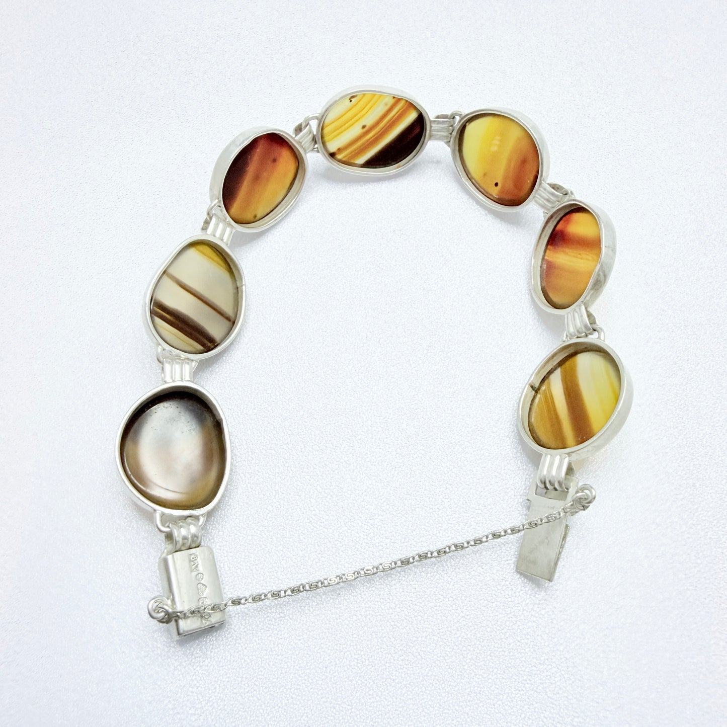 Victor Janson, Sweden 1963. Vintage Solid Silver Banded Agate Bracelet.