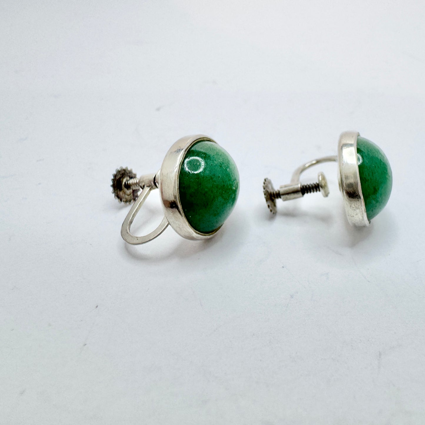 Atelier Borgila, Sweden 1958. Vintage Solid Silver Aventurine Earrings.