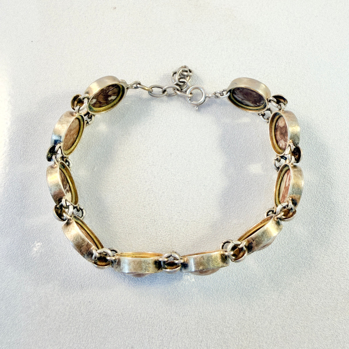 Sweden ca 1900. Antique Solid Silver Limestone Bracelet.