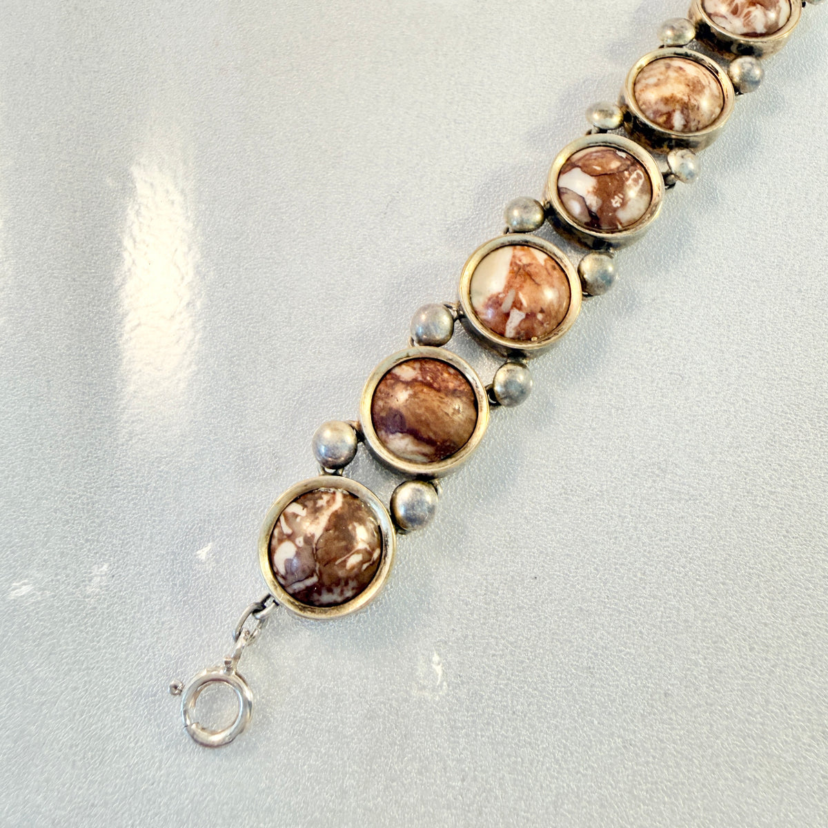 Sweden ca 1900. Antique Solid Silver Limestone Bracelet.