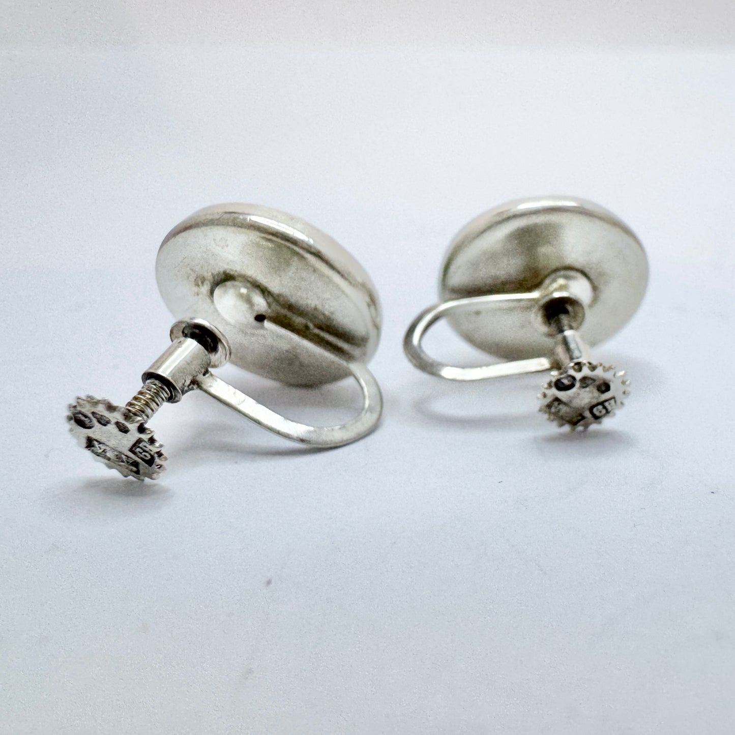 Atelier Borgila, Sweden 1958. Vintage Solid Silver Aventurine Earrings.