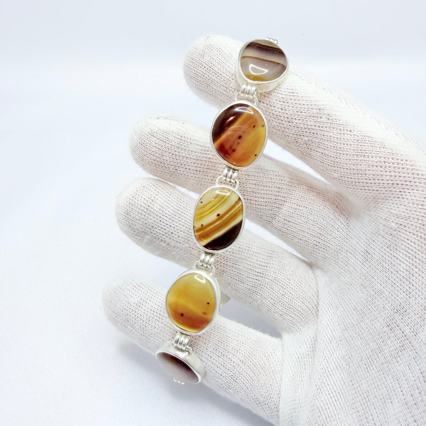 Victor Janson, Sweden 1963. Vintage Solid Silver Banded Agate Bracelet.