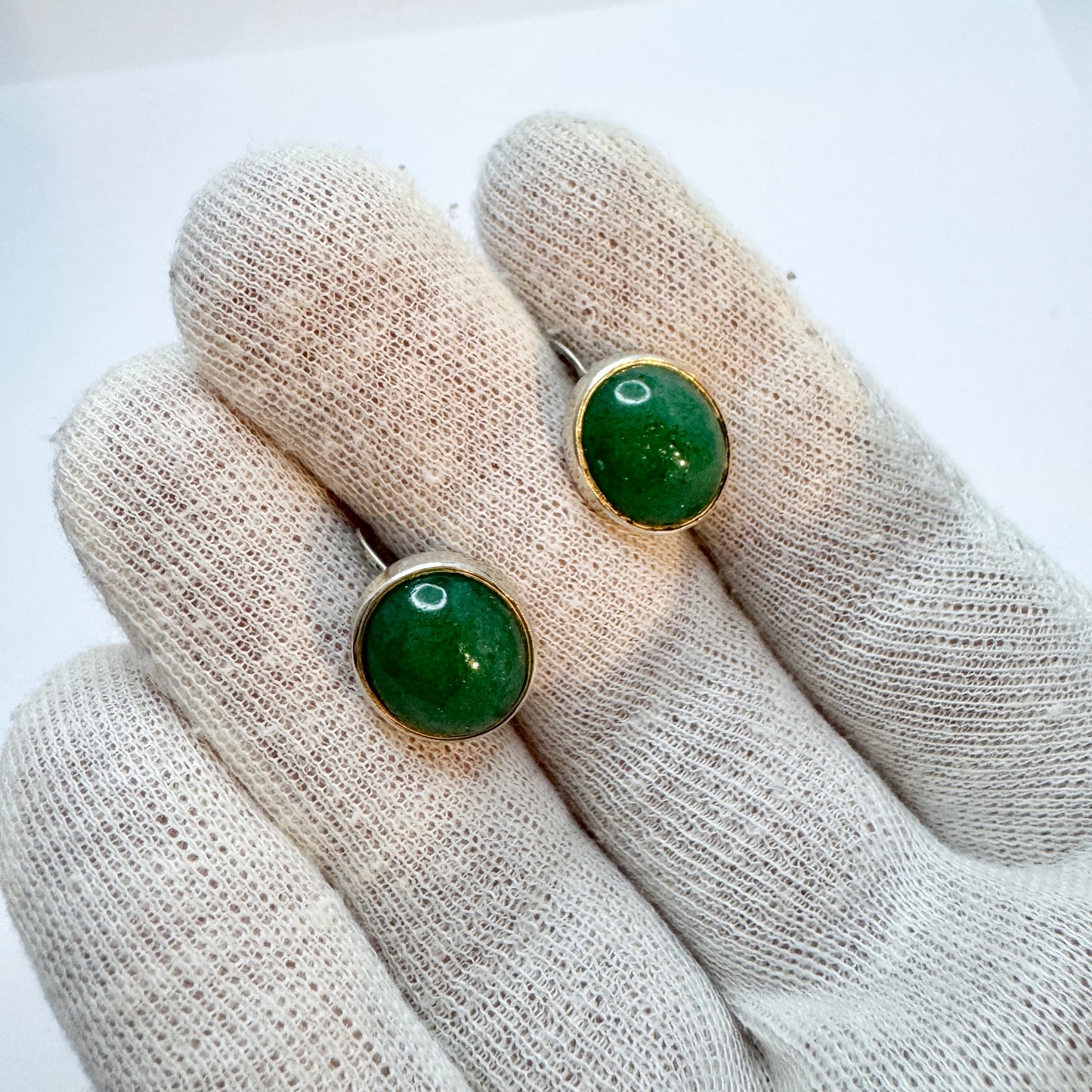 Atelier Borgila, Sweden 1958. Vintage Solid Silver Aventurine Earrings.