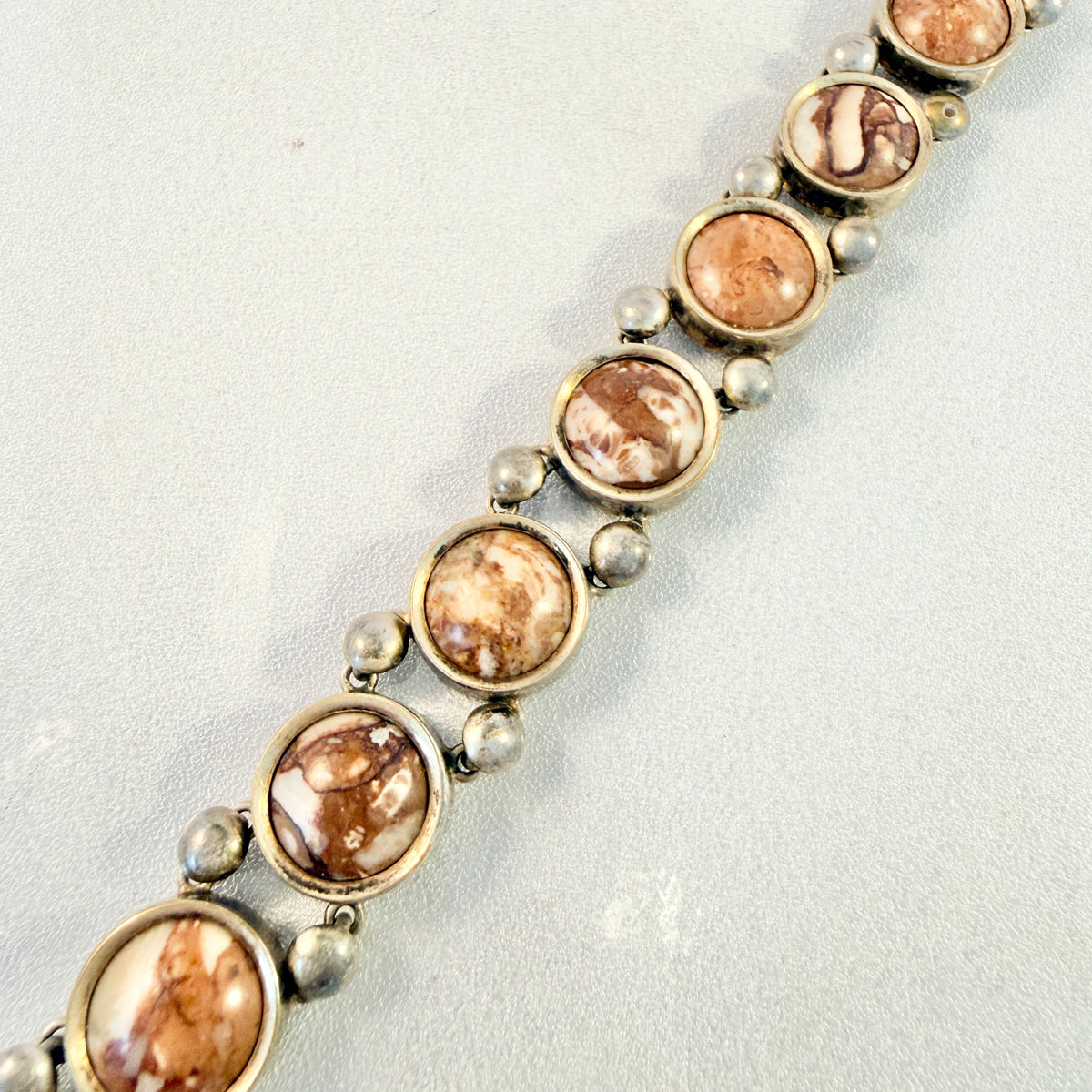 Sweden ca 1900. Antique Solid Silver Limestone Bracelet.