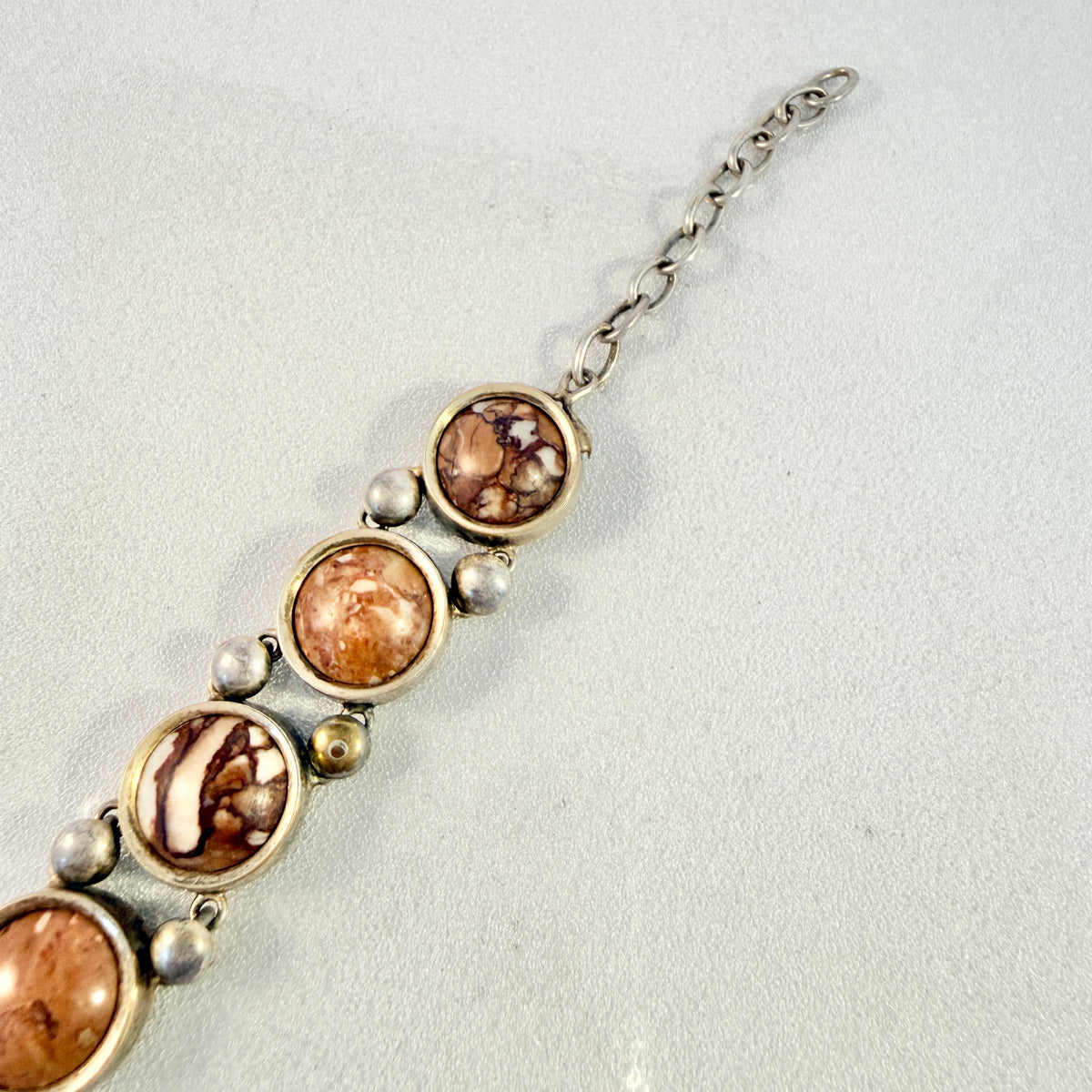 Sweden ca 1900. Antique Solid Silver Limestone Bracelet.