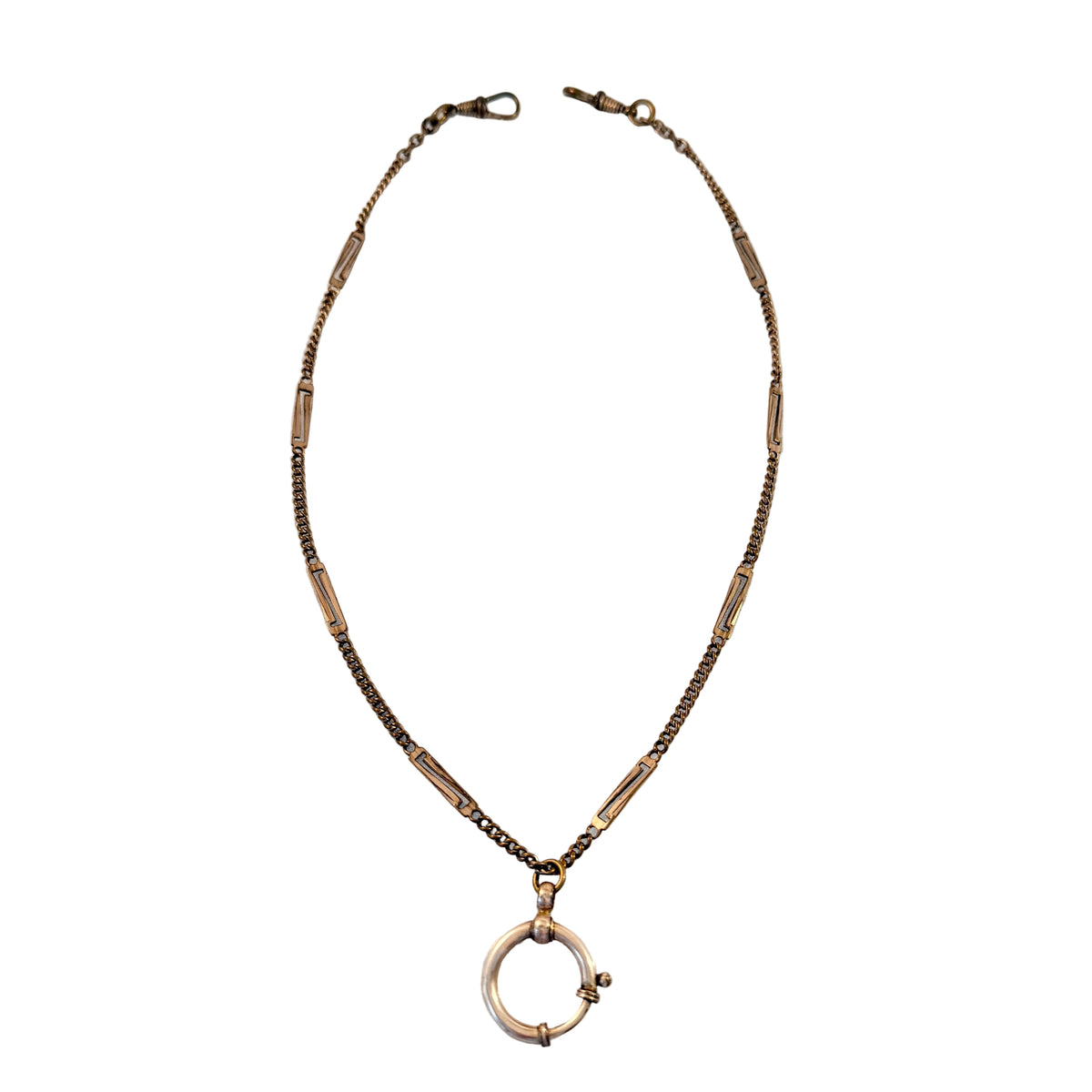 Antique Gold Doublé Yellow Metal Watch Chain in Necklace Length.