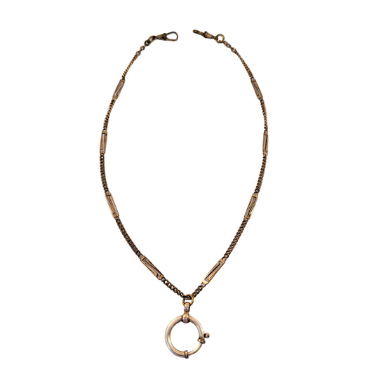 Antique Gold Doublé Yellow Metal Watch Chain in Necklace Length.