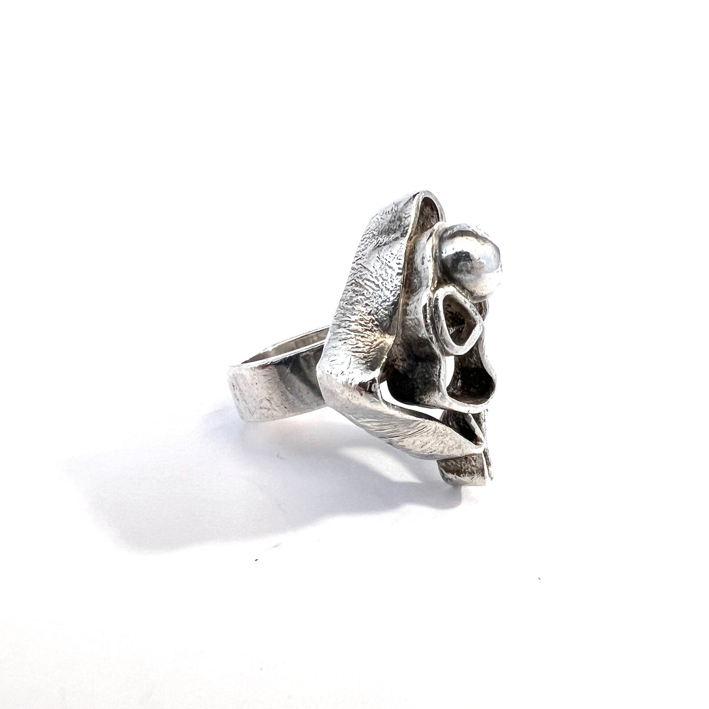 Rolf Karlsson, Sweden 1976 Modernist Brutalist Sterling Silver Ring. Signed.