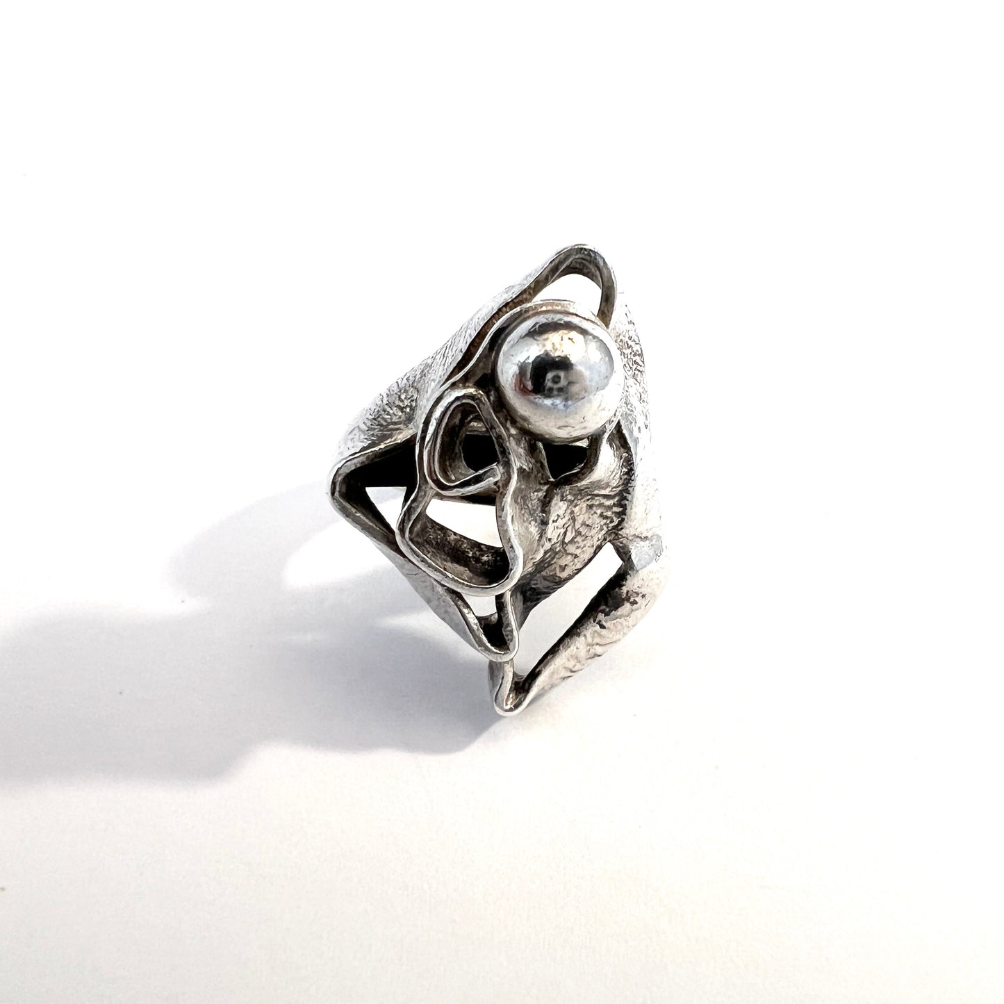 Rolf Karlsson, Sweden 1976 Modernist Brutalist Sterling Silver Ring. Signed.