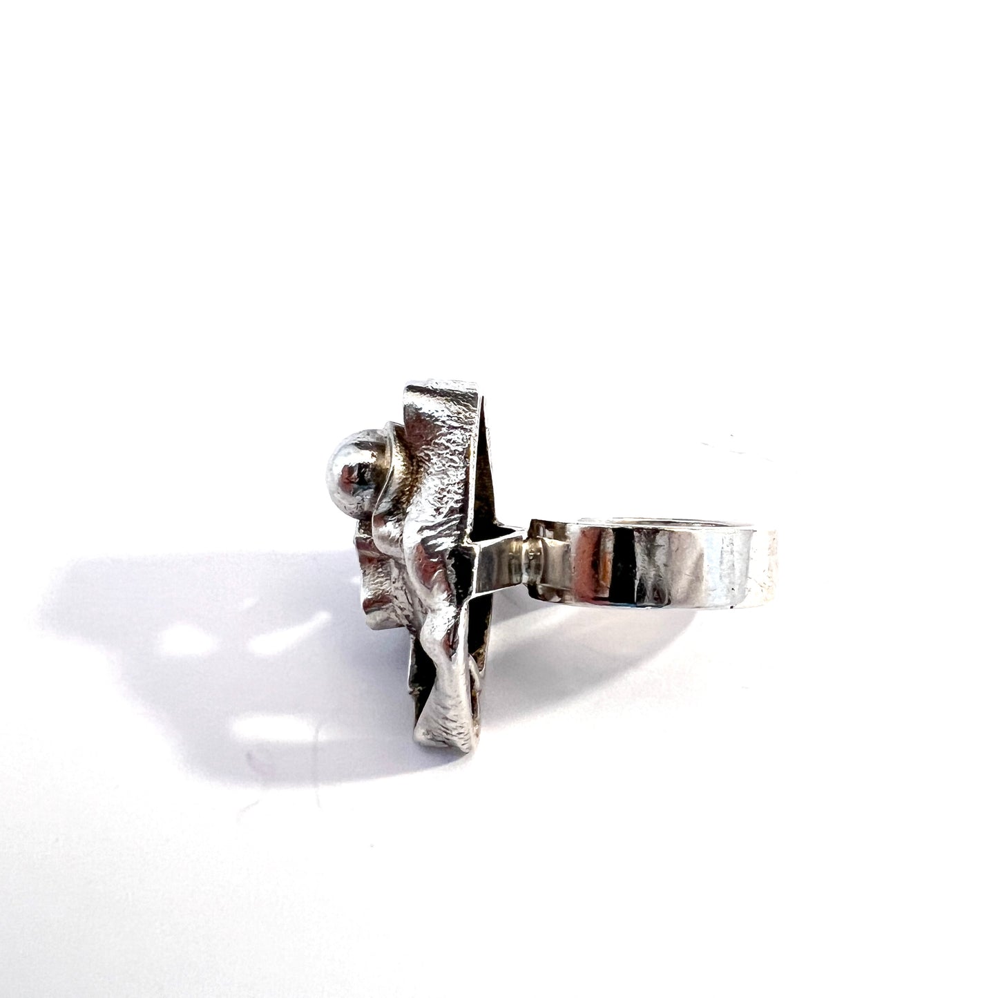 Rolf Karlsson, Sweden 1976 Modernist Brutalist Sterling Silver Ring. Signed.