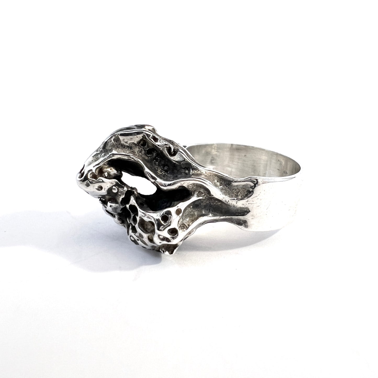 Olle Olsson, Sweden 1970s. Vintage Modernist Brutalist Sterling Silver Ring.