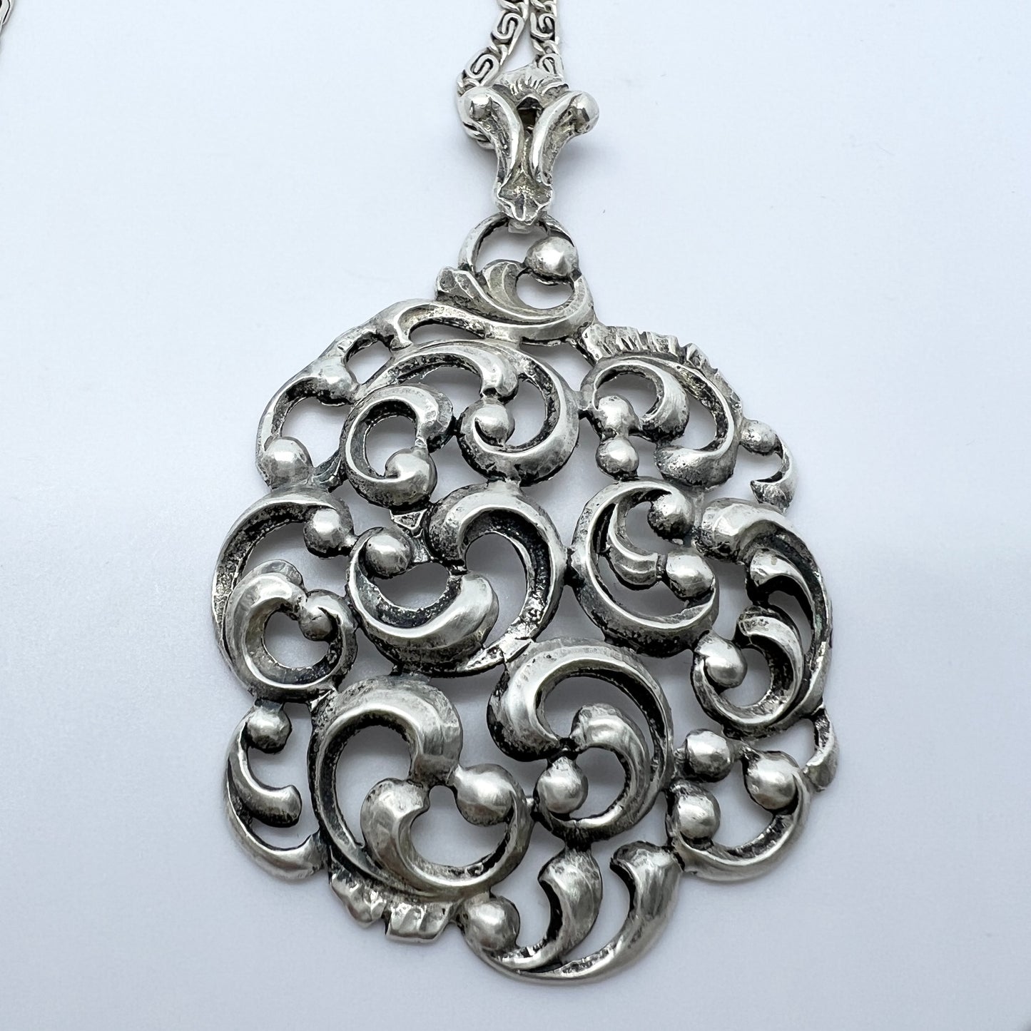 Linz, Austria c 1940-50s. Solid Silver Large Pendant Necklace.