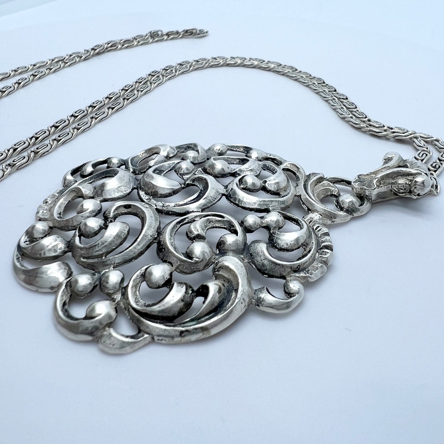 Linz, Austria c 1940-50s. Solid Silver Large Pendant Necklace.