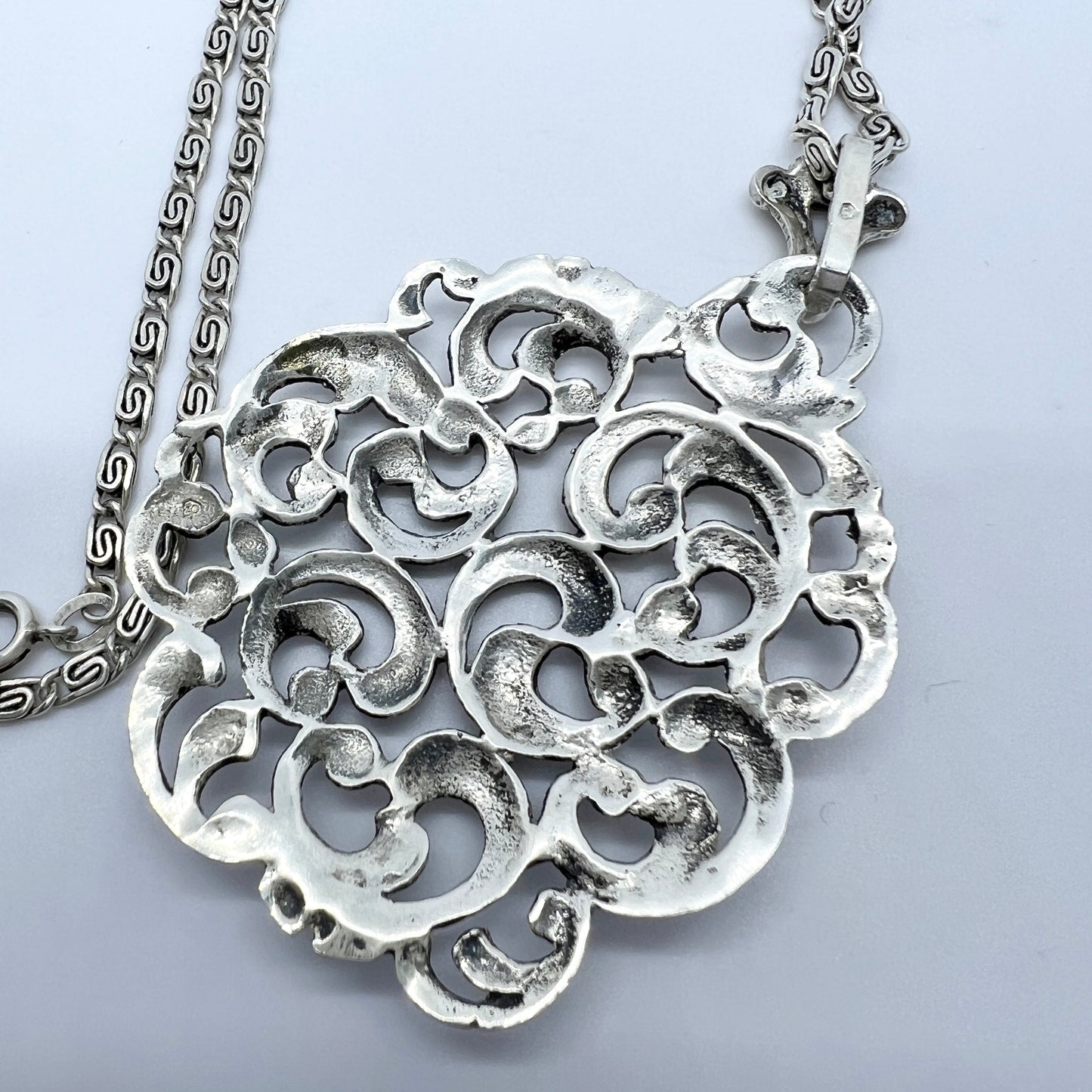 Linz, Austria c 1940-50s. Solid Silver Large Pendant Necklace.