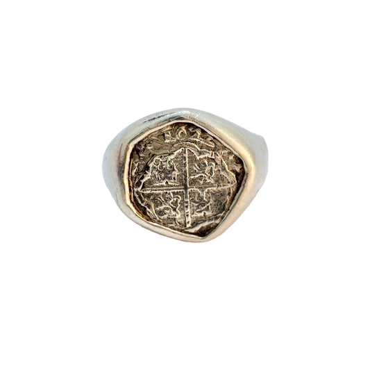 Vintage Sterling Signet Ring with Ancient year 1622 Silver Coin.