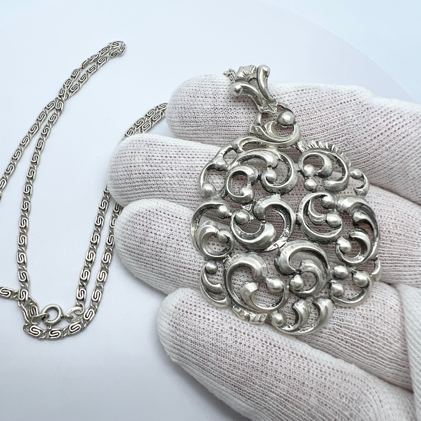 Linz, Austria c 1940-50s. Solid Silver Large Pendant Necklace.