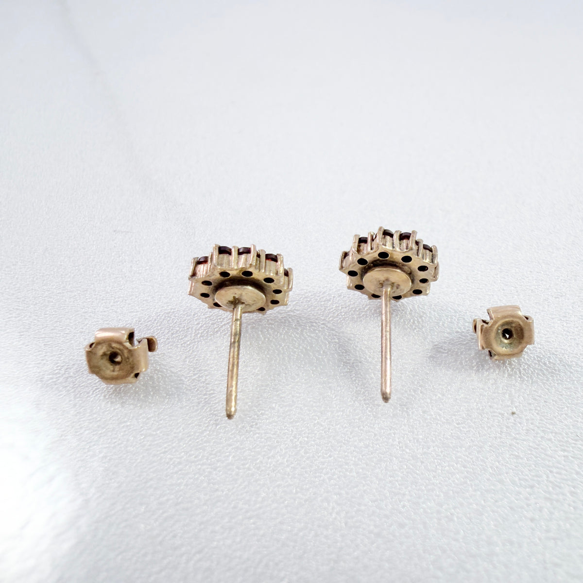 Vintage Bohemian Garnet Yellow Metal Stud Earrings.