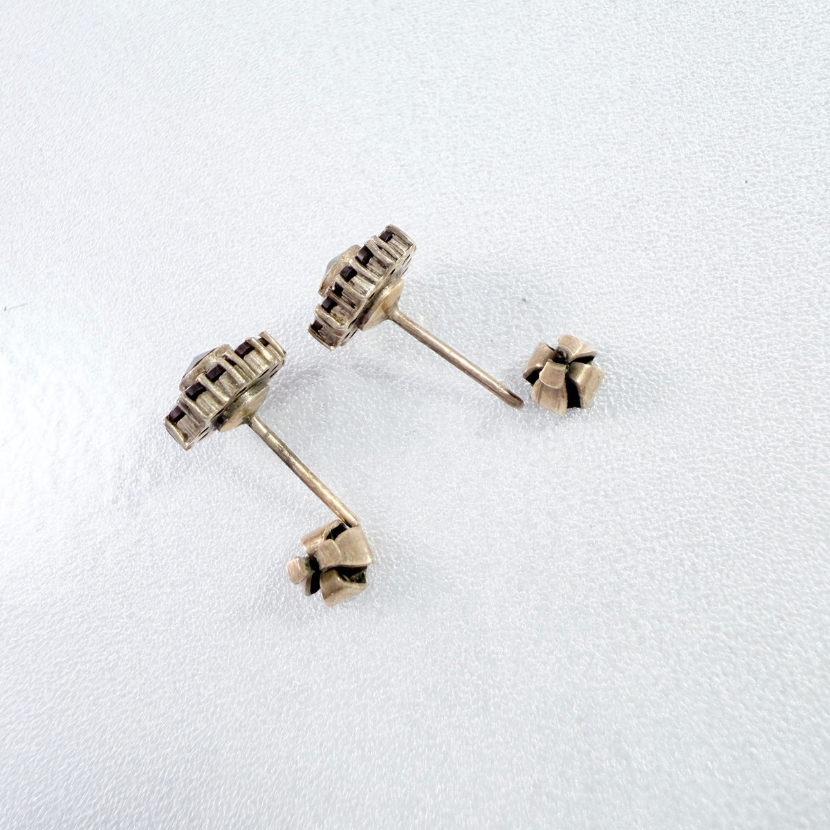Vintage Bohemian Garnet Yellow Metal Stud Earrings.