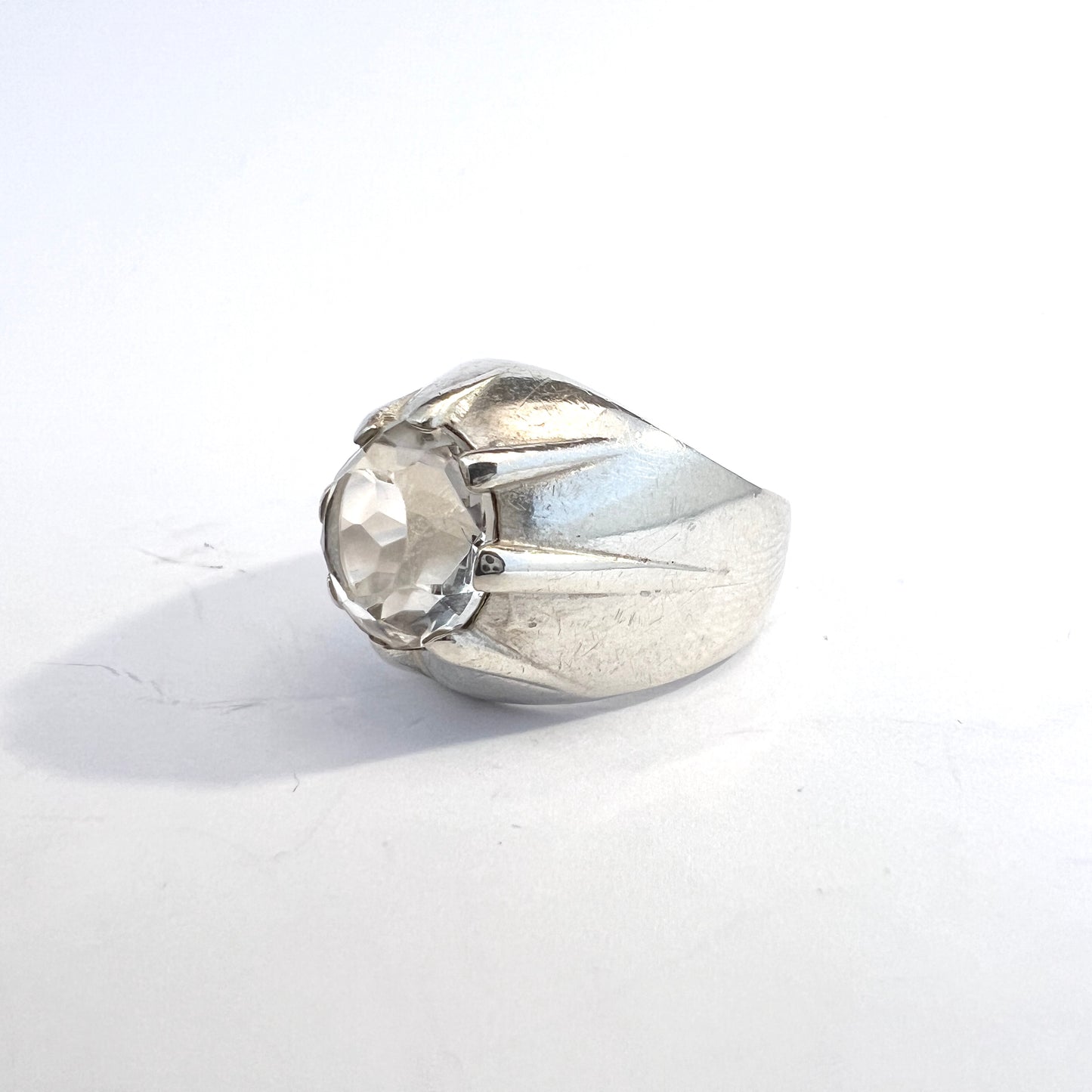 Bengt Hallberg, Sweden 1963. Vintage Modernist Sterling Silver Rock Crystal Ring.